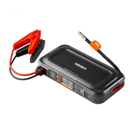 NEBO NEB-PBK-0004-G Assist-Air Jump Starter, 1500 A, 55,5 Wh akkumulátor, 120 PSI, 1x USB-A (2,1 A), 1x USB-C (20 W), 200 lm, indítás rásegítő