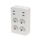 Home NV41USB tálcás USB-s elosztó, 4 földelt aljzat, 4 USB aljzat össz. 1,9A, elforgatható csatlakozódugó, max.3680W,