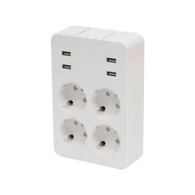   Home NV41USB tálcás USB-s elosztó, 4 földelt aljzat, 4 USB aljzat össz. 1,9A, elforgatható csatlakozódugó, max.3680W,