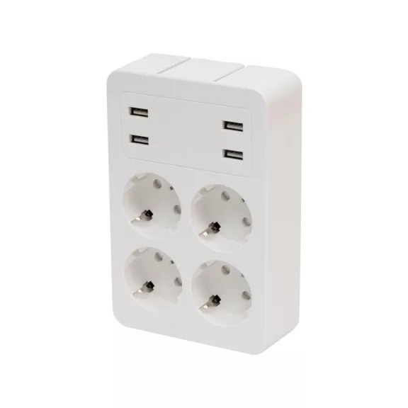 Home NV41USB tálcás USB-s elosztó, 4 földelt aljzat, 4 USB aljzat össz. 1,9A, elforgatható csatlakozódugó, max.3680W, Home NV41USB tálcás USB-s elosztó, 4 földelt aljzat, 4 USB aljzat össz. 1,9A, elforgatható csatlakozódugó, max.3680W,