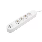 HOME NV4KUSBC hálózati elosztó, 1,5 m, H05VV-F 3G1,5 mm2 kábel, 4 védőérintkezős aljzat, USB töltőaljzat, max. 3680W, kétpólusú kapcsoló, beltéri kivitel