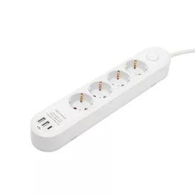  HOME NV4KUSBC hálózati elosztó, 1,5 m, H05VV-F 3G1,5 mm2 kábel, 4 védőérintkezős aljzat, USB töltőaljzat, max. 3680W, kétpólusú kapcsoló, beltéri kivitel