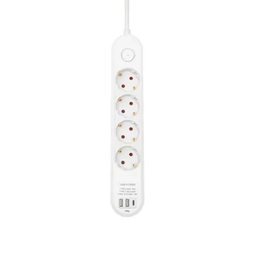   HOME NV4KUSBC hálózati elosztó, 1,5 m, H05VV-F 3G1,5 mm2 kábel, 4 védőérintkezős aljzat, USB töltőaljzat, max. 3680W, kétpólusú kapcsoló, beltéri kivitel