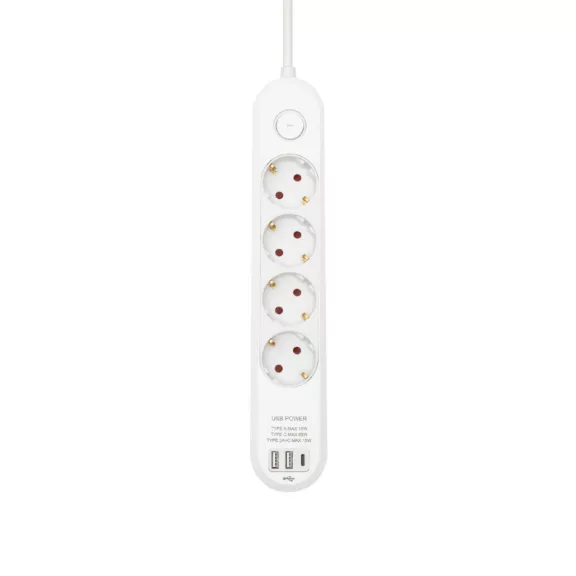 HOME NV4KUSBC hálózati elosztó, 1,5 m, H05VV-F 3G1,5 mm2 kábel, 4 védőérintkezős aljzat, USB töltőaljzat, max. 3680W, kétpólusú kapcsoló, beltéri kivitel HOME NV4KUSBC hálózati elosztó, 1,5 m, H05VV-F 3G1,5 mm2 kábel, 4 védőérintkezős aljzat, USB töltőaljzat, max. 3680W, kétpólusú kapcsoló, beltéri kivitel