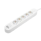 HOME NV5K3USBC hálózati elosztó, 3 m, H05VV-F 3G1,5 mm2 kábel, 5 védőérintkezős aljzat, USB töltőaljzat, max. 3680W, kétpólusú kapcsoló, beltéri kivitel