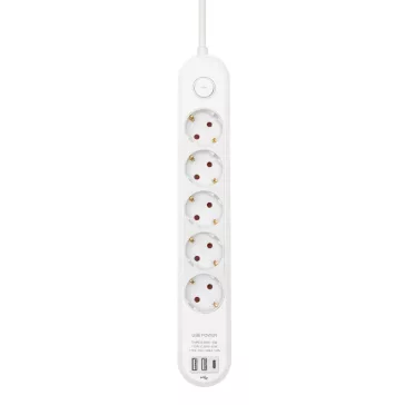   HOME NV5K3USBC hálózati elosztó, 3 m, H05VV-F 3G1,5 mm2 kábel, 5 védőérintkezős aljzat, USB töltőaljzat, max. 3680W, kétpólusú kapcsoló, beltéri kivitel