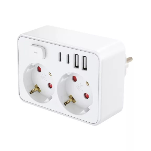 HOME NVK2USBC kapcsolós aljzat, 2 aljzat, 2xUSB-C, 2xUSB-A, max. 3680 W, kapcsolóval HOME NVK2USBC kapcsolós aljzat, 2 aljzat, 2xUSB-C, 2xUSB-A, max. 3680 W, kapcsolóval