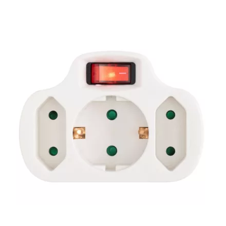 Home NVK 3/WH hálózati elosztó, kapcsolós 3 aljzat ( 1 földelt + 2 euró ), 250 V ~/ 50 Hz / 16 A / 3500 W