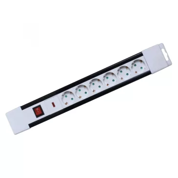   Home NVP 06K/WH túlfeszültség védett hálózati elosztó, 2 m, kapcsolós, H05VV-F 3G1,5 mm2 kábel, IP20 kivitel, 6 aljzat, max. 3500W, falra akasztható