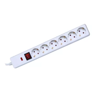   Home NVT 06K/WH túlfeszültség védett hálózati elosztó, 1,5 m, kapcsolós, H05VV-F 3G1,5 mm2 kábel, IP20 kivitel, 6 aljzat, max. 3500W