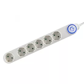   Home NV 06TK/WH talpkapcsolós elosztó világító kapcsolóval, 1,5 m, H05VV-F 3G1,0 mm2 kábel, 6 aljzat gyermekvédelemmel, max. 3500W, fehér