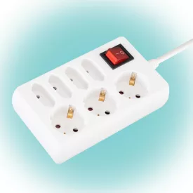   Home NV 17/WH hálózati elosztó, 1,5 m, H05VV-F 3G1,0 mm2 kábel, kapcsolós, IP20 kivitel, 3 védőérintkezős és 4 euro aljzat, max. 3500W, fehér