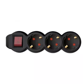   Home NV 3K-3/BK/1,5 hálózati elosztó, 3 m, H05VV-F 3G1,5 mm2 kábel, kétpólusú kapcsoló, IP20 kivitel, 3 védőérintkezős aljzat, max. 3500W, fekete