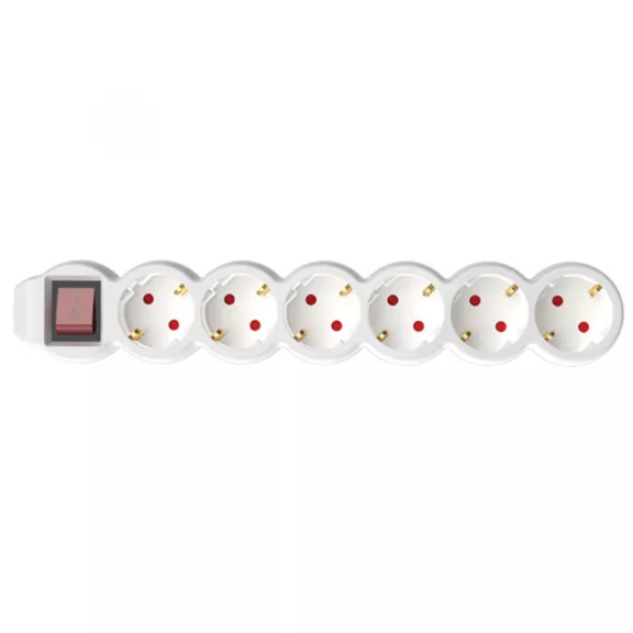 Home NV 6K-10/WH/1,5 hálózati elosztó, 10 m, H05VV-F 3G1,5 mm2 kábel, kétpólusú kapcsoló, IP20 kivitel, 6 védőérintkezős aljzat, max. 3500W, fehér