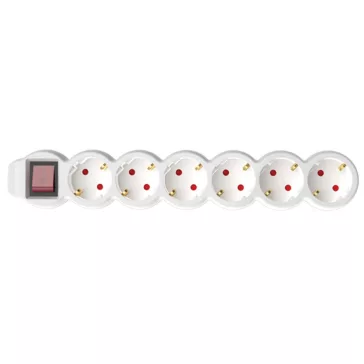   Home NV 6K-3/WH/1,5 hálózati elosztó, 3 m, H05VV-F 3G1,5 mm2 kábel, kétpólusú kapcsoló, IP20 kivitel, 6 védőérintkezős aljzat, max. 3500W, fehér