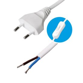   Home N 2K-2/WH hálózati csatlakozókábel kapcsolóval, 2 m, H03VVH2-F 2x0,75 mm2 kábellel, egypólusú kapcsolóval, max.460W, fehér