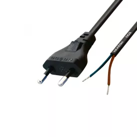   Home N 2/VDE hálózati csatlakozókábel, 1,5 m, H03VVH2-F 2x0,75 mm2 kábel, ónozott véggel, max.500W, fekete