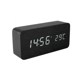   Home OC 04 digitális LED ébresztőóra, valódi faburkolat, tapsra aktiválható fehér kijelző, dátum és hőmérséklet kijelzés, elemes vagy hálózati tápellátás