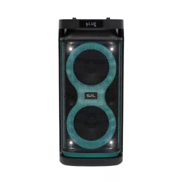   SAL PAR2100BT party hangdoboz, 80W, beépített akkumulátorral és LED fénnyel, BT TWS kapcsolat, USB/microSD zenelejátszás, FM rádió, karaoke, AUX és mikrofon bemenetek, két darab bass-reflex mélysugárzó, 2-utas, 3 hangszóró