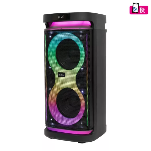 SAL PAR2400BT party hangdoboz, 160 Watt, beépített akkumulátorral és LED fénnyel, BT TWS kapcsolat, USB/microSD zenelejátszás, karaoke mód, LINE, gitár és mikrofon bemenetek, két darab bass-reflex mélysugárzó, 2-utas, 3 hangszóró SAL PAR2400BT party hangdoboz, 160 Watt, beépített akkumulátorral és LED fénnyel, BT TWS kapcsolat, USB/microSD zenelejátszás, karaoke mód, LINE, gitár és mikrofon bemenetek, két darab bass-reflex mélysugárzó, 2-utas, 3 hangszóró
