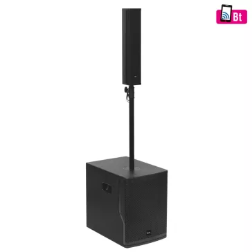   SAL PAS10W43S professzionális oszlopsugárzó hangrendszer, 25cm mélysugárzó, 4x3” szélessávú satellit hangszóró, aktív zenekari hangdoboz, Bluetooth, fém állvány