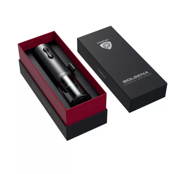Prestigio PWO101BK Bolsena dugóhúzó készlet, fóliavágó, levegőztető, vákuumos dugó, 500 mAh beépített akkumulátor Prestigio PWO101BK Bolsena dugóhúzó készlet, fóliavágó, levegőztető, vákuumos dugó, 500 mAh beépített akkumulátor
