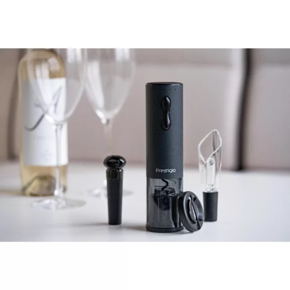 Prestigio PWO101BK Bolsena dugóhúzó készlet, fóliavágó, levegőztető, vákuumos dugó, 500 mAh beépített akkumulátor Prestigio PWO101BK Bolsena dugóhúzó készlet, fóliavágó, levegőztető, vákuumos dugó, 500 mAh beépített akkumulátor