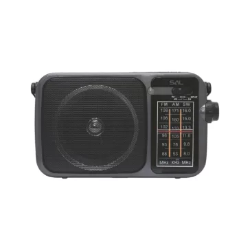   SAL RPR10 hordozható rádió multimédia lejátszóval, vezeték nélküli Bluetooth hangszóró, 3-sávos rádió, MP3 lejátszás USB/microSD eszközről, tölthető