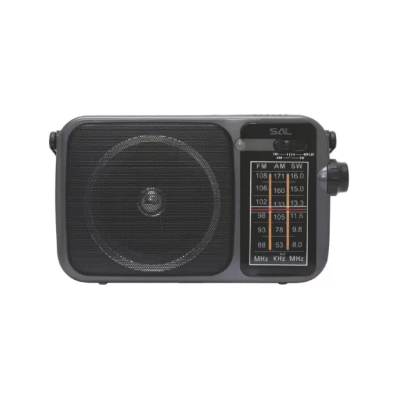 SAL RPR10 hordozható rádió multimédia lejátszóval, vezeték nélküli Bluetooth hangszóró, 3-sávos rádió, MP3 lejátszás USB/microSD eszközről, tölthető