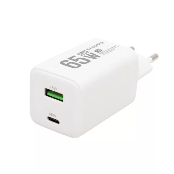 HOME SA65PPS USB hálózati szupergyors töltő, 65Watt, 2in1: USB-A + USB-C aljzat, QC + PD + PPS gyorstöltés, GaN technológia HOME SA65PPS USB hálózati szupergyors töltő, 65Watt, 2in1: USB-A + USB-C aljzat, QC + PD + PPS gyorstöltés, GaN technológia