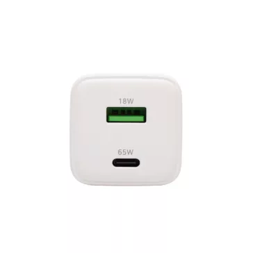   HOME SA65PPS USB hálózati szupergyors töltő, 65Watt, 2in1: USB-A + USB-C aljzat, QC + PD + PPS gyorstöltés, GaN technológia
