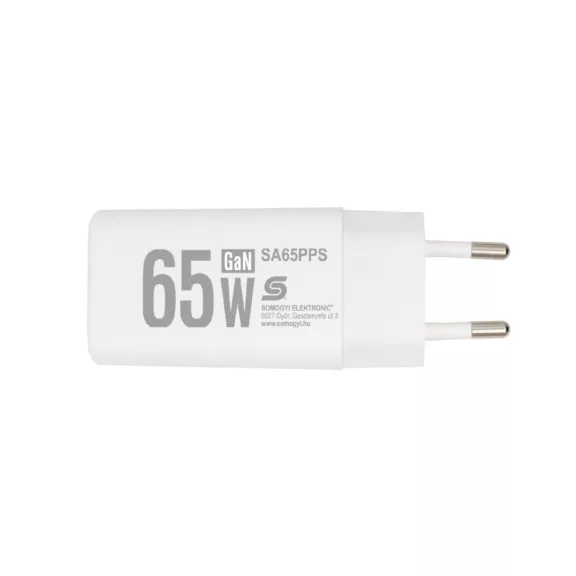 HOME SA65PPS USB hálózati szupergyors töltő, 65Watt, 2in1: USB-A + USB-C aljzat, QC + PD + PPS gyorstöltés, GaN technológia HOME SA65PPS USB hálózati szupergyors töltő, 65Watt, 2in1: USB-A + USB-C aljzat, QC + PD + PPS gyorstöltés, GaN technológia