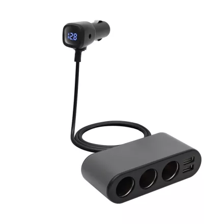 SAL SAU80W autós feszültségelosztó és USB töltő, 3.4A USB töltő, max.80Watt, fém burkolat, Voltmérő, autó-akkumulátor állapotának ellenőrzése, 12/24V járművekhez