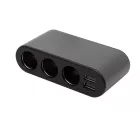 SAL SAU80W autós feszültségelosztó és USB töltő, 3.4A USB töltő, max.80Watt, fém burkolat, Voltmérő, autó-akkumulátor állapotának ellenőrzése, 12/24V járművekhez