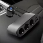 SAL SAU80W autós feszültségelosztó és USB töltő, 3.4A USB töltő, max.80Watt, fém burkolat, Voltmérő, autó-akkumulátor állapotának ellenőrzése, 12/24V járművekhez
