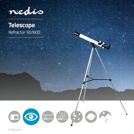 Távcső, teleszkóp 50 mm | Gyújtótávolság: 600 mm | Finderscope: 5 x 24 | Maximális munka magasság: 125 cm | Tripod