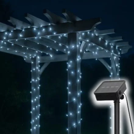 Home SLC200WH szolár fényfüzér, 200db hidegfehér LED, 14m hosszúság, zöld vezeték, kültéri kivitel