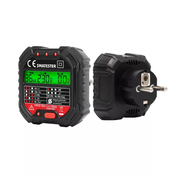Home SMATESTER konnektor teszter, LED visszajelzők, Voltmérő, L-N, N-E, RCD mA, Fi és RCD relé ellenőrző, elem nélkül működik, max. 250 V~ aljzatokhoz Home SMATESTER konnektor teszter, LED visszajelzők, Voltmérő, L-N, N-E, RCD mA, Fi és RCD relé ellenőrző, elem nélkül működik, max. 250 V~ aljzatokhoz