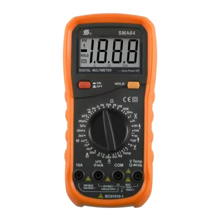 Home SMA 64 digitális multiméter, egyenfeszültség, váltófeszültség, egyenáram, váltóáram, ellenállás, hőmérséklet mérése