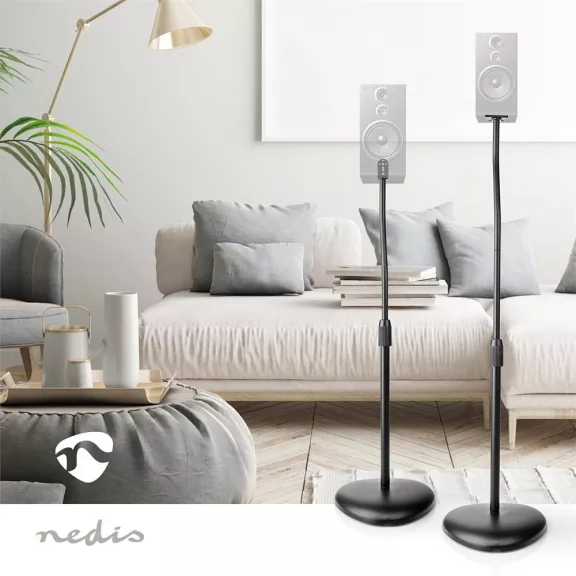 Nedis Hangszóró tartó Kompatibilis: Univerzális | Padló | 4,5 kg | Állítható magasságú | ABS / Acél | Fekete SPMT2750BK Nedis Hangszóró tartó Kompatibilis: Univerzális | Padló | 4,5 kg | Állítható magasságú | ABS / Acél | Fekete SPMT2750BK