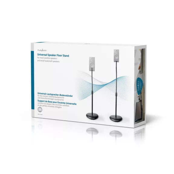 Nedis Hangszóró tartó Kompatibilis: Univerzális | Padló | 4,5 kg | Állítható magasságú | ABS / Acél | Fekete SPMT2750BK Nedis Hangszóró tartó Kompatibilis: Univerzális | Padló | 4,5 kg | Állítható magasságú | ABS / Acél | Fekete SPMT2750BK
