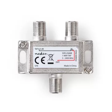   Műholdvevő elosztó | 5 - 2400 MHz | 6.0 dB | Bemenetek száma: 1 | Kimenő csatlakozók száma: 1 | Impedancia: 75 Ohm | Zinc | Ezüst