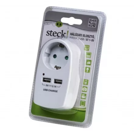 USB Hálózati elosztó, 1 földelt, STECK 2 USB - ST 1-2U