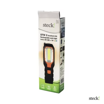   Újratölthető munkalámpa 1 W LED+5 W COB LED - piros vészjelző villogó fény -360°-ban elforgatható