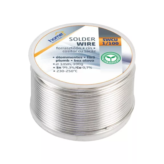 Home SWCU 1/100 forrasztóón 1mm, 100g, európai gyártótól származó kiváló minőségű forrasztóón, összetétel: SN/PB: 60/40%, gyanta: 2,0% Home SWCU 1/100 forrasztóón 1mm, 100g, európai gyártótól származó kiváló minőségű forrasztóón, összetétel: SN/PB: 60/40%, gyanta: 2,0%