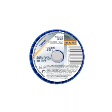   Home SW 1/250 forrasztóón, 1mm, 250g, európai gyártótól származó kiváló minőségű forrasztóón, összetétel: SN/PB: 60/40%, gyanta: 2,0%