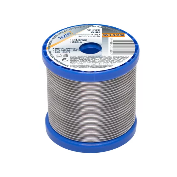 Home SW 1,5/250 forrasztóón, 1,5mm, 250g, európai gyártótól származó kiváló minőségű forrasztóón, összetétel: SN/PB: 60/40%, gyanta: 2,0% Home SW 1,5/250 forrasztóón, 1,5mm, 250g, európai gyártótól származó kiváló minőségű forrasztóón, összetétel: SN/PB: 60/40%, gyanta: 2,0%