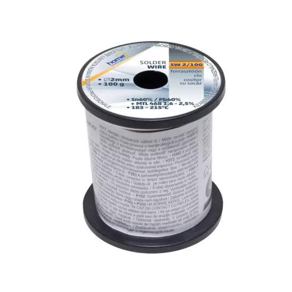Home SW 2/100 forrasztóón, 2mm, 100g, európai gyártótól származó kiváló minőségű forrasztóón, összetétel: SN/PB: 60/40%, gyanta: 2,0% Home SW 2/100 forrasztóón, 2mm, 100g, európai gyártótól származó kiváló minőségű forrasztóón, összetétel: SN/PB: 60/40%, gyanta: 2,0%