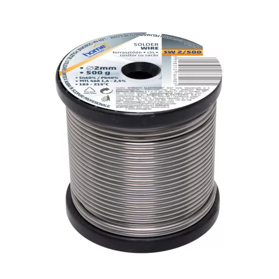 Home SW 2/500 forrasztóón, 2mm, 500g, európai gyártótól származó kiváló minőségű forrasztóón, összetétel: SN/PB: 60/40%, gyanta: 2,0% Home SW 2/500 forrasztóón, 2mm, 500g, európai gyártótól származó kiváló minőségű forrasztóón, összetétel: SN/PB: 60/40%, gyanta: 2,0%
