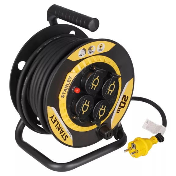 STANLEY kábeldob, max. 3000 W, IP44, H07RN-F 3G1,5 mm² 20m kábel, kül- és beltéri kivitel STANLEY kábeldob, max. 3000 W, IP44, H07RN-F 3G1,5 mm² 20m kábel, kül- és beltéri kivitel